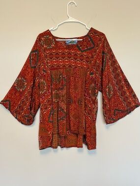 Boho Flowy Printed Top Orange Red Free Size Tienda Ho